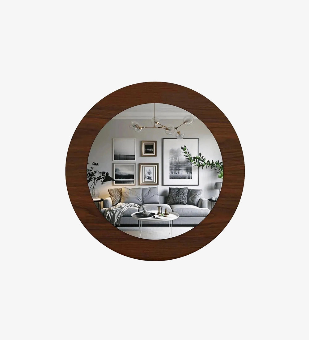 Round Wooden Wall Mirror
