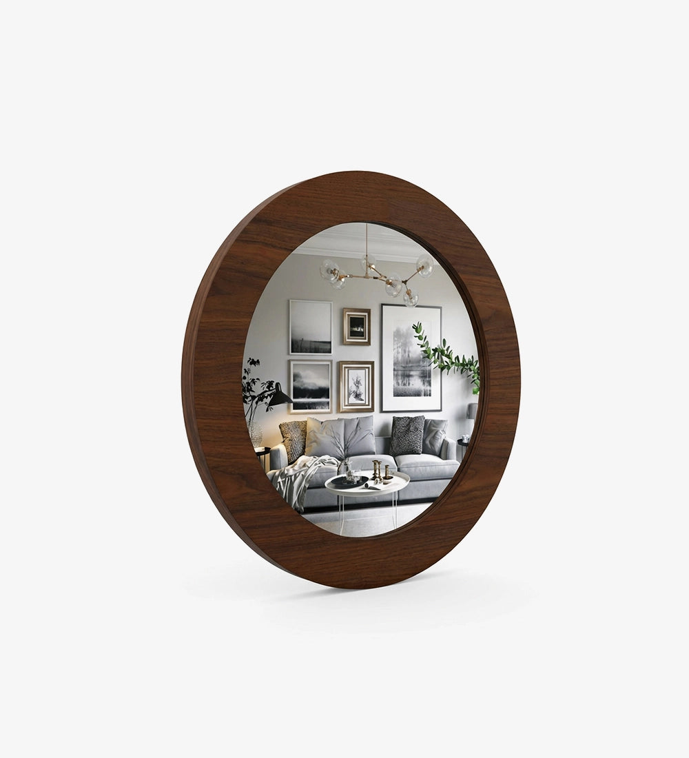 Round Wooden Wall Mirror