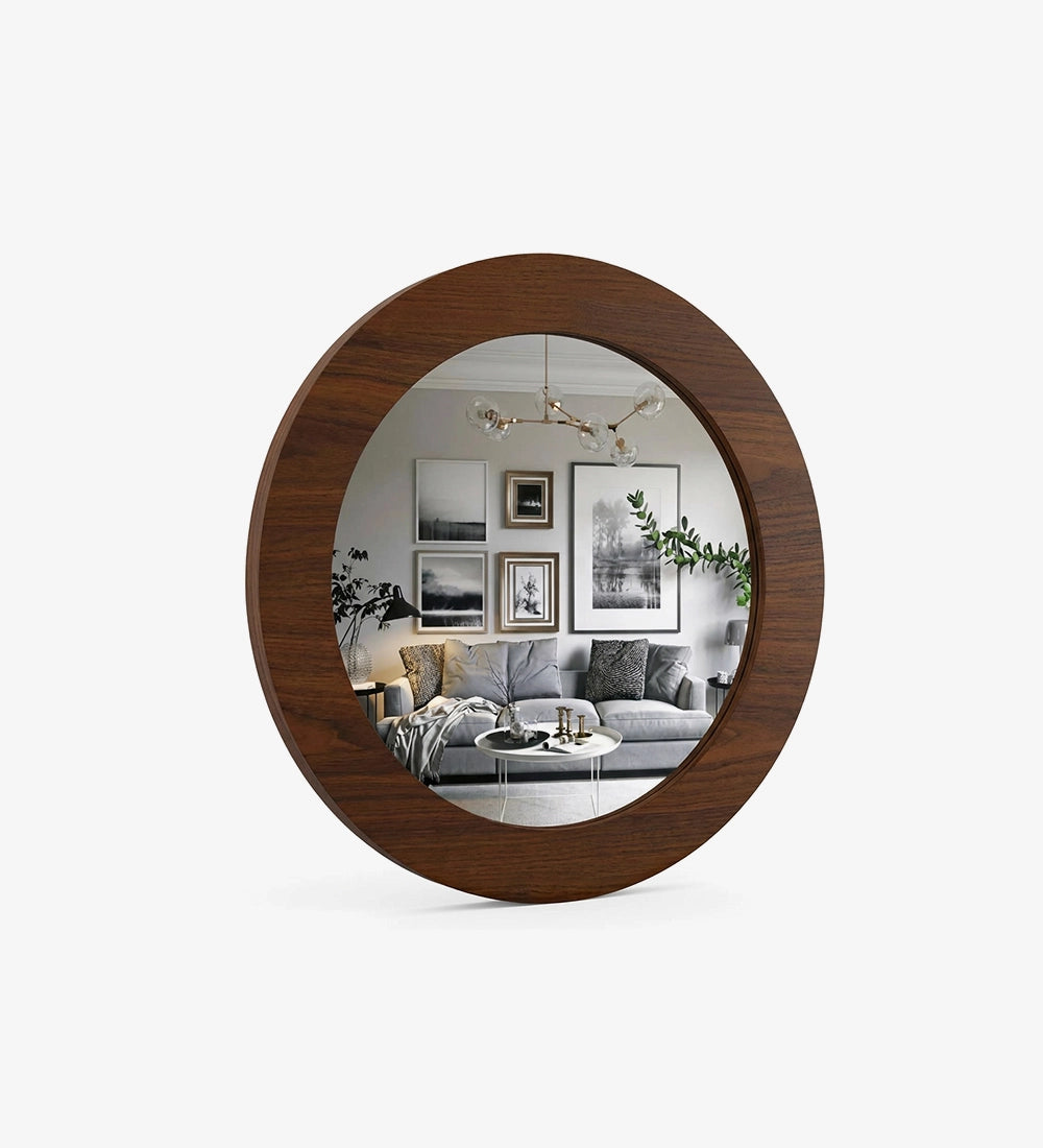 Round Wooden Wall Mirror