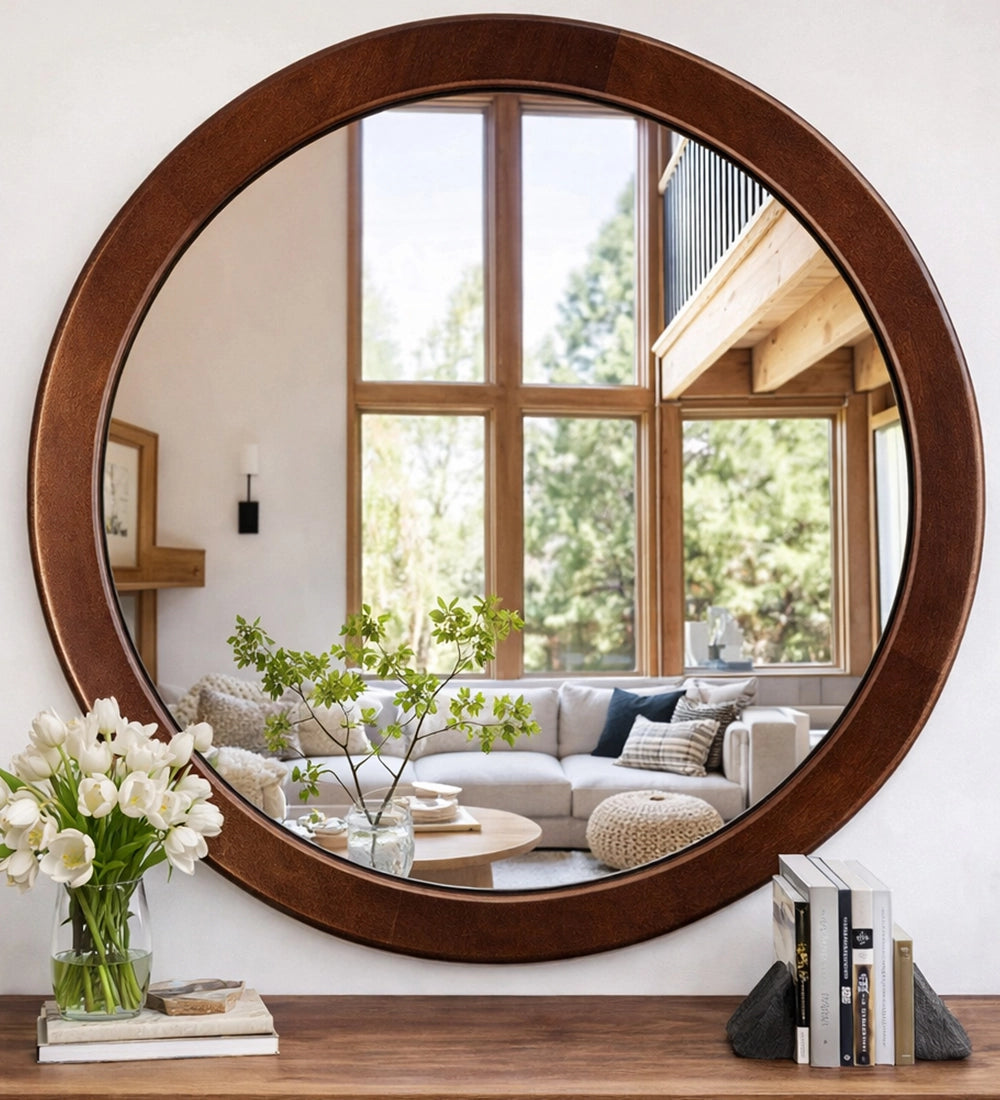 Round Wooden Wall Mirror