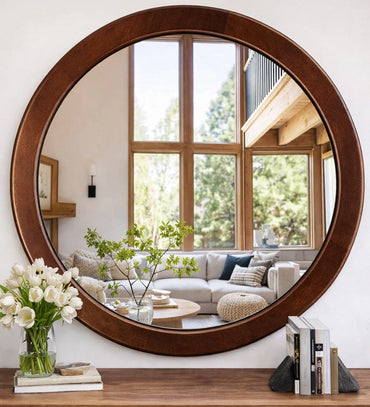 Round Wooden Wall Mirror